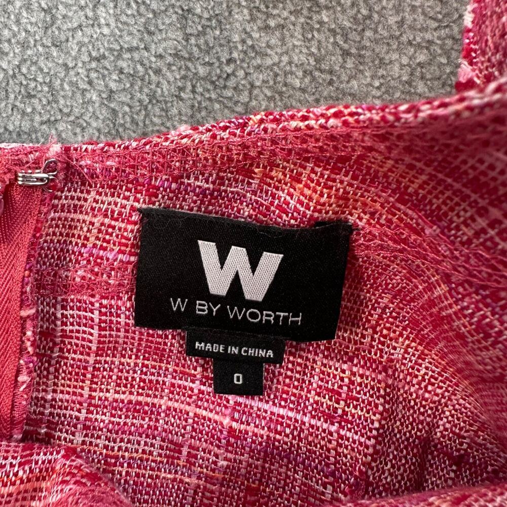 W By Worth Pink Tweed Shift Dress Women's 0 Short Sleeve High Neck Linen Blend - Picture 8 of 9